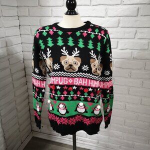 Happy Holidays Urban Heritage Ladies Size Large Bah Humbug Festive Sweater